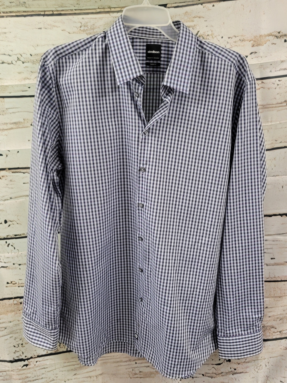 Strellson Slim Fit Plaid Shirt Men’s 43/17 XL Purple Blue Check Cotton